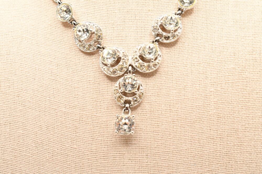 Vintage Bogoff Rhinestone Necklace 15" Clear Crystal Bridal Choker 1950s